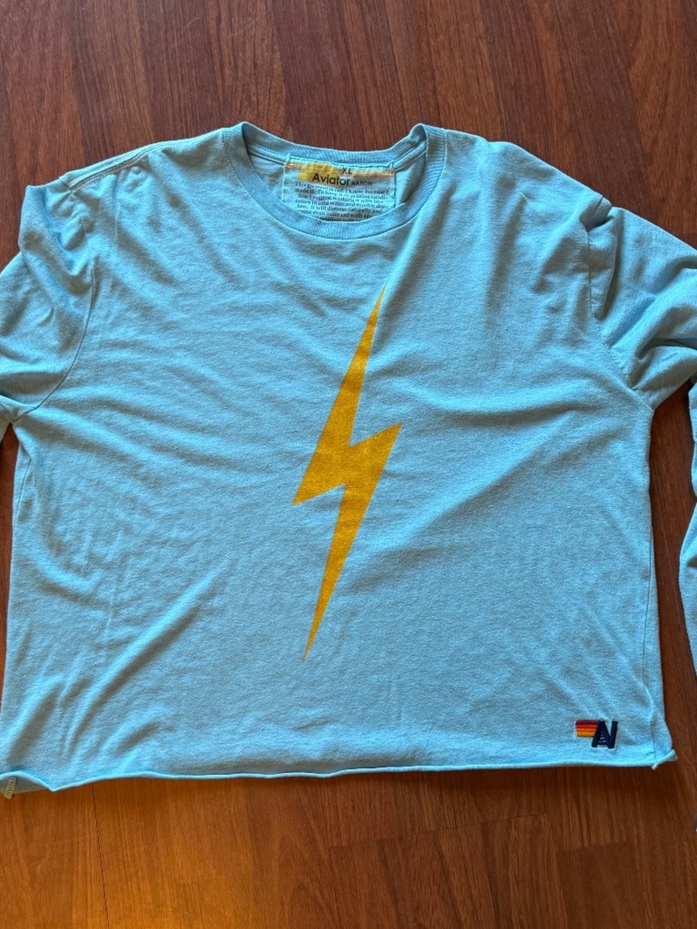 Aviator Nation Boyfriend Light Blue w/ Yellow Bolt T shirt- sz. XLarge -GUC